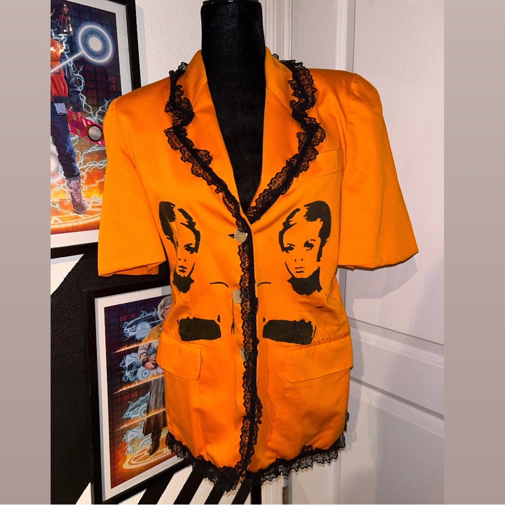 Custom Twiggy Short Sleeve Orange Blazer w/lace details - Women’s Size 42 / M